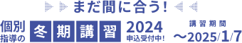 まだ間に合う 個別指導の冬期講習2024申込受付中！ 講習期間 2024/12/11 - 2025/1/7